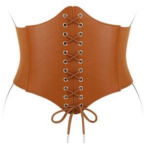 Women Wide Corset Belt Lace-up Elastic Belt Tied Waspie Waist Belt 7316